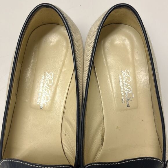 Brooks Brothers Beige Navy Twill and Leather Classic Slip-On Loafers- Size 8 - Picture 6 of 13